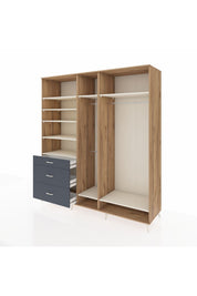 Kronos Dolap 9 Raflı 3 Çekmeceli 3 Askılı 220x59x243 Çam-Aytaşı/Antrasit