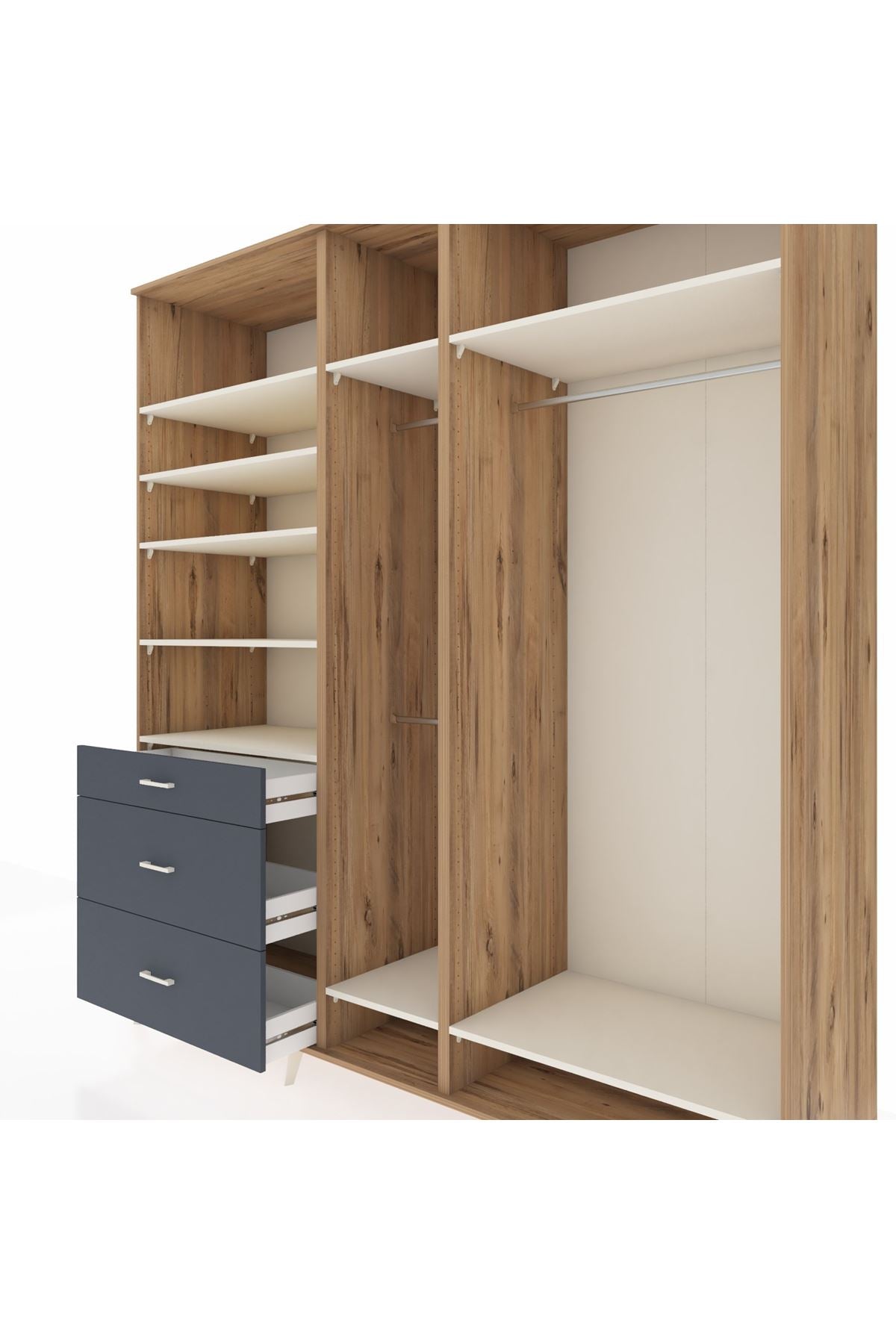 Kronos Dolap 9 Raflı 3 Çekmeceli 3 Askılı 220x59x243 Çam-Aytaşı/Antrasit