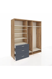 Kronos Dolap 9 Raflı 3 Çekmeceli 3 Askılı 220x59x243 Çam-Aytaşı/Antrasit