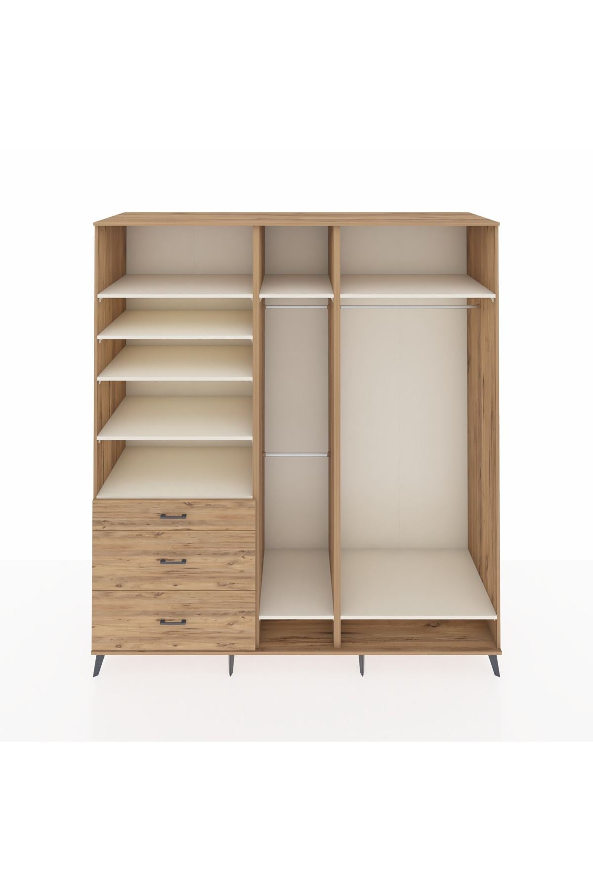 Kronos Dolap 9 Raflı 3 Çekmeceli 3 Askılı 220x59x243 Çam-Aytaşı/Çam