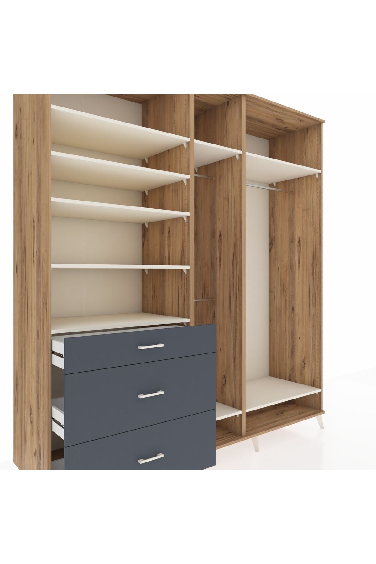 Kronos Dolap 9 Raflı 3 Çekmeceli 3 Askılı 220x59x243 Çam-Aytaşı/Antrasit