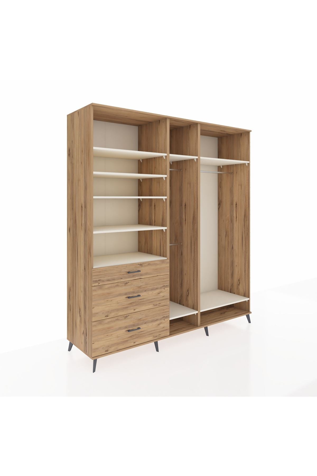 Kronos Dolap 9 Raflı 3 Çekmeceli 3 Askılı 220x59x243 Çam-Aytaşı/Çam