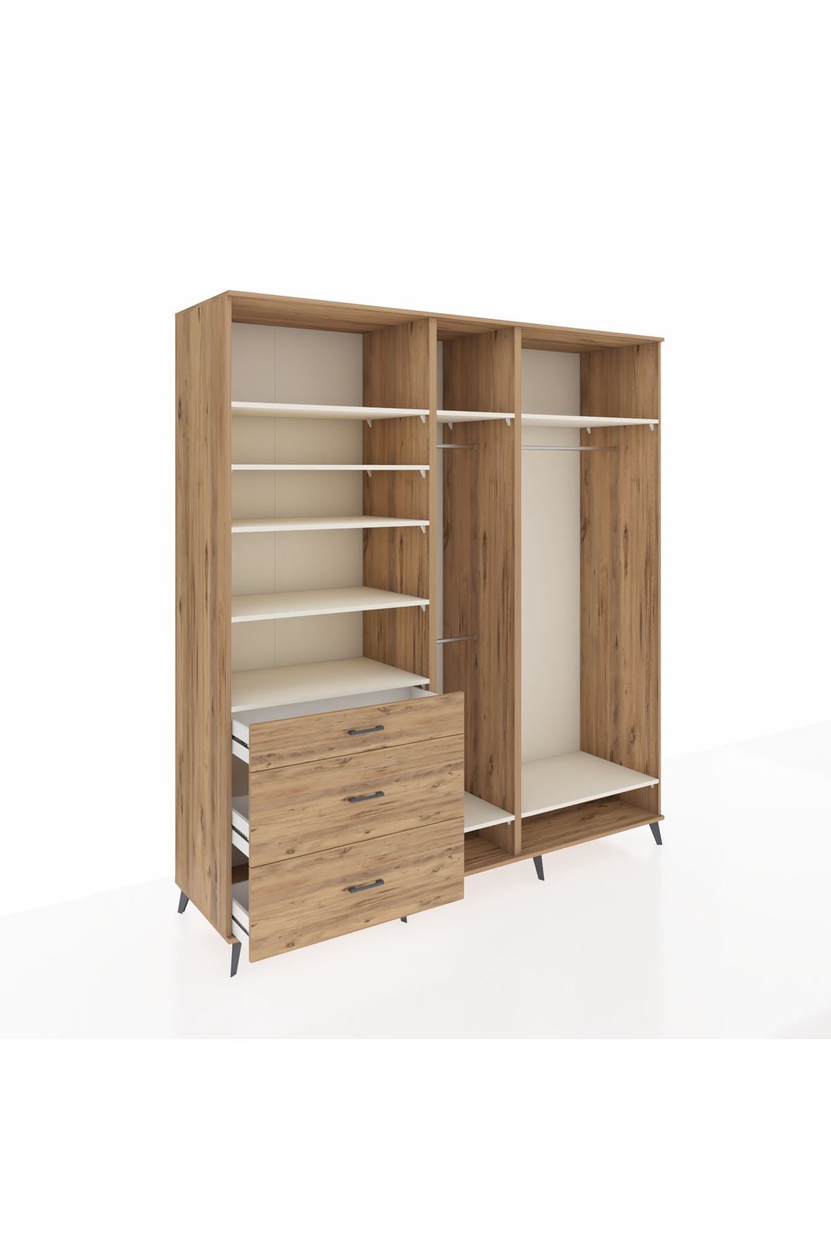 Kronos Dolap 9 Raflı 3 Çekmeceli 3 Askılı 220x59x243 Çam-Aytaşı/Çam