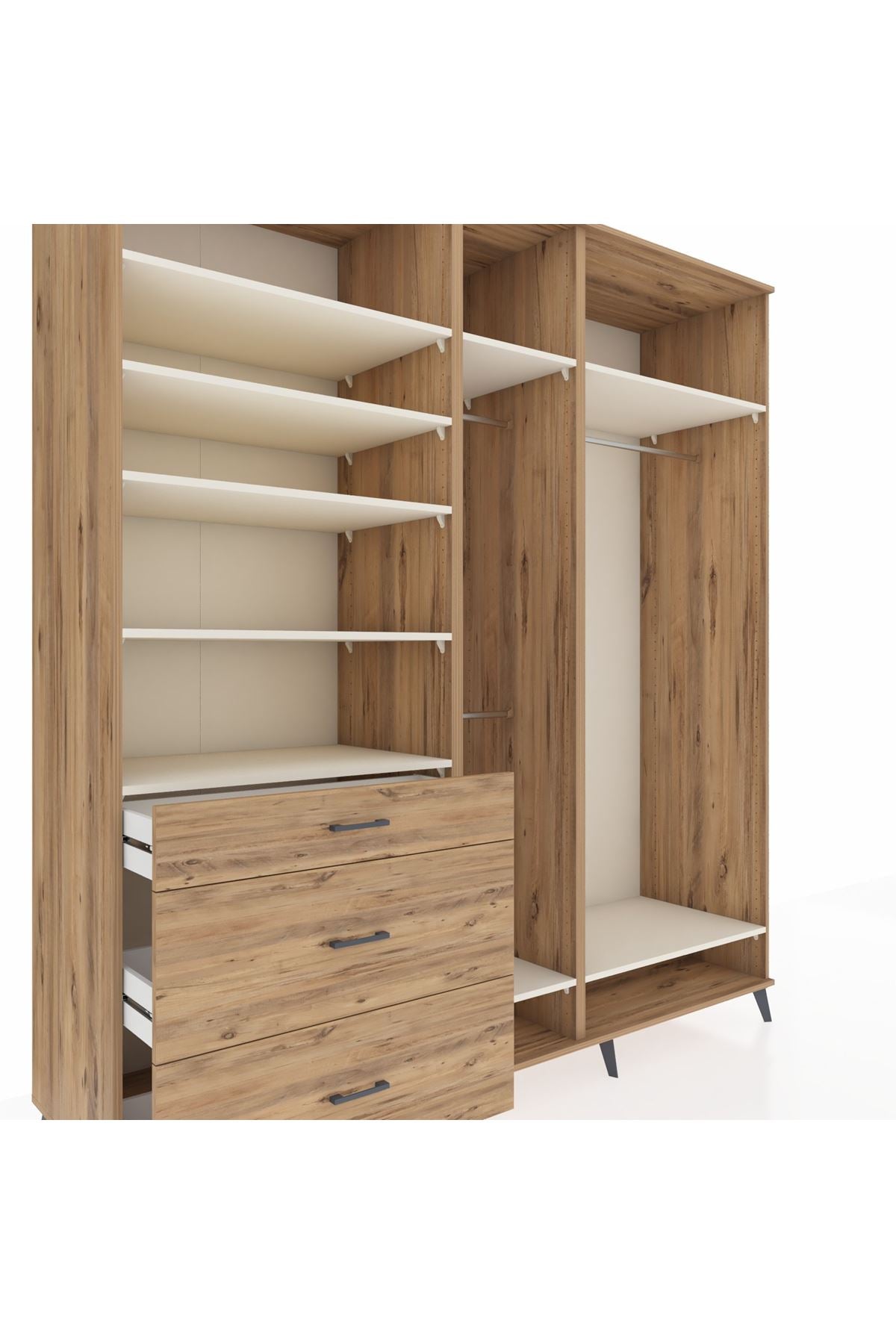 Kronos Dolap 9 Raflı 3 Çekmeceli 3 Askılı 220x59x243 Çam-Aytaşı/Çam