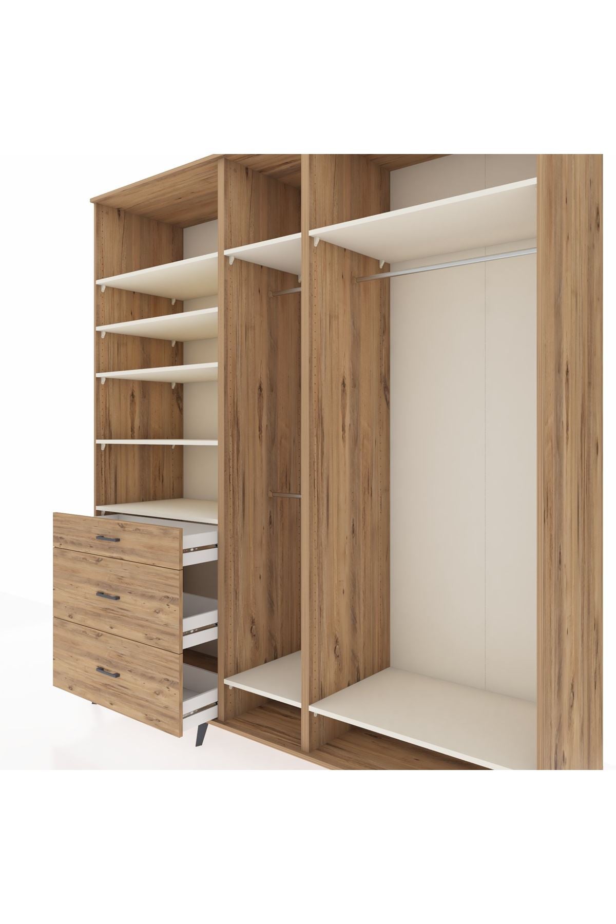 Kronos Dolap 9 Raflı 3 Çekmeceli 3 Askılı 220x59x243 Çam-Aytaşı/Çam
