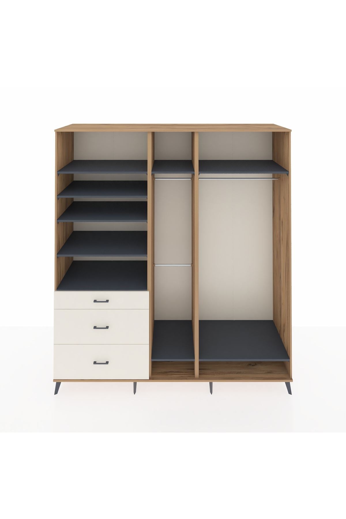 Kronos Dolap 9 Raflı 3 Çekmeceli 3 Askılı 220x59x243 Çam-Antrasit/Aytaşı