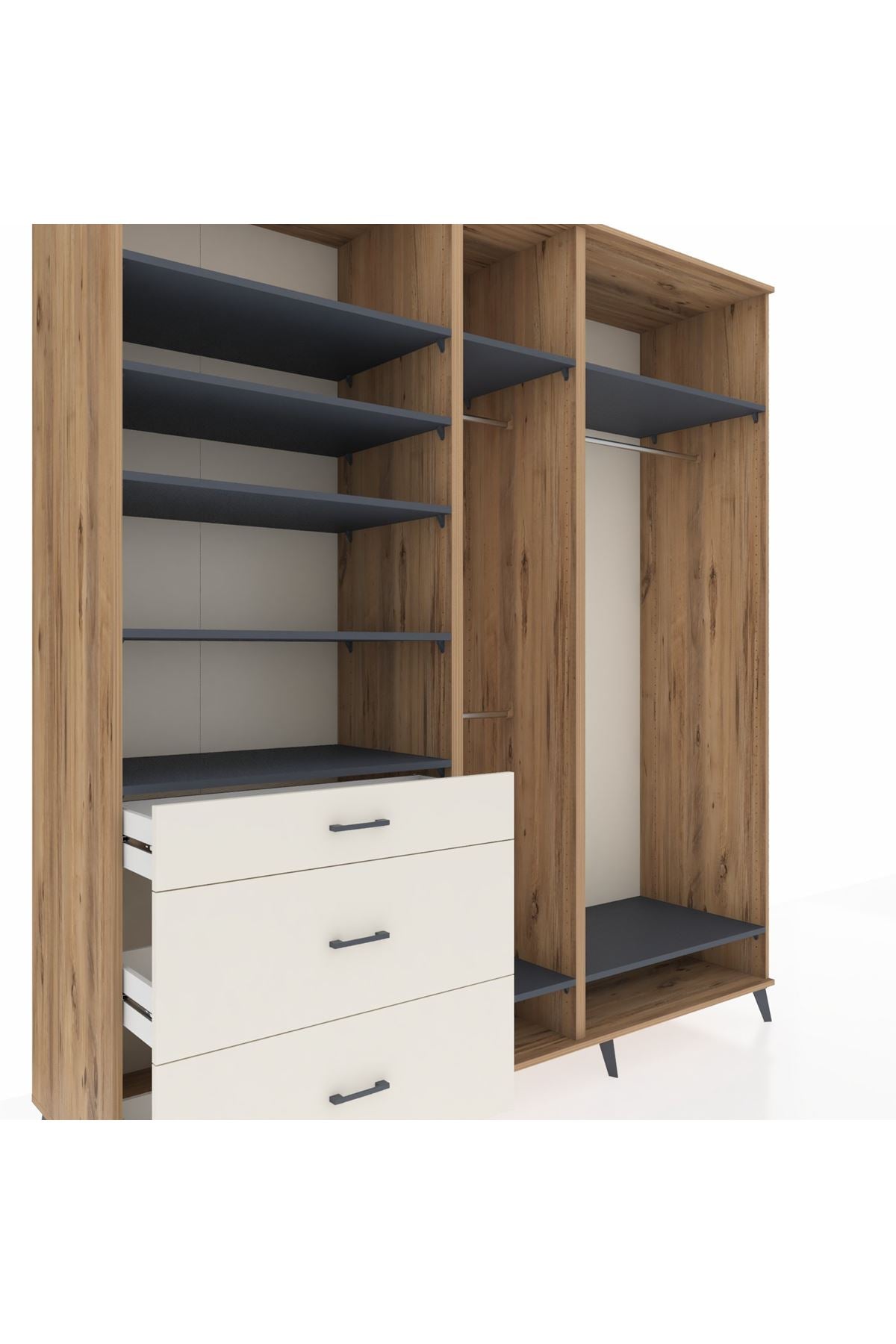 Kronos Dolap 9 Raflı 3 Çekmeceli 3 Askılı 220x59x243 Çam-Antrasit/Aytaşı