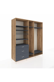 Kronos Dolap 9 Raflı 3 Çekmeceli 3 Askılı 220x59x243 Çam-Antrasit/Antrasit