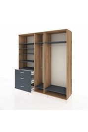 Kronos Dolap 9 Raflı 3 Çekmeceli 3 Askılı 220x59x243 Çam-Antrasit/Antrasit