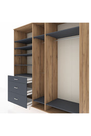 Kronos Dolap 9 Raflı 3 Çekmeceli 3 Askılı 220x59x243 Çam-Antrasit/Antrasit