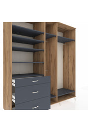 Kronos Dolap 9 Raflı 3 Çekmeceli 3 Askılı 220x59x243 Çam-Antrasit/Antrasit