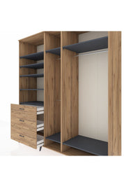 Kronos Dolap 9 Raflı 3 Çekmeceli 3 Askılı 220x59x243 Çam-Antrasit/Çam
