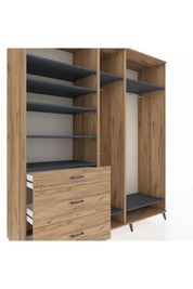 Kronos Dolap 9 Raflı 3 Çekmeceli 3 Askılı 220x59x243 Çam-Antrasit/Çam