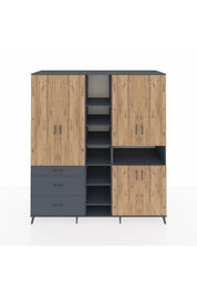 Kronos Dolap 13 Raflı 3 Çekmeceli 6 Kapaklı 220x59x243 Antrasit-Çam/Antrasit