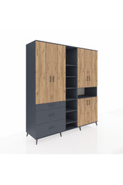 Kronos Dolap 13 Raflı 3 Çekmeceli 6 Kapaklı 220x59x243 Antrasit-Çam/Antrasit