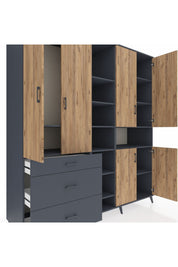 Kronos Dolap 13 Raflı 3 Çekmeceli 6 Kapaklı 220x59x243 Antrasit-Çam/Antrasit