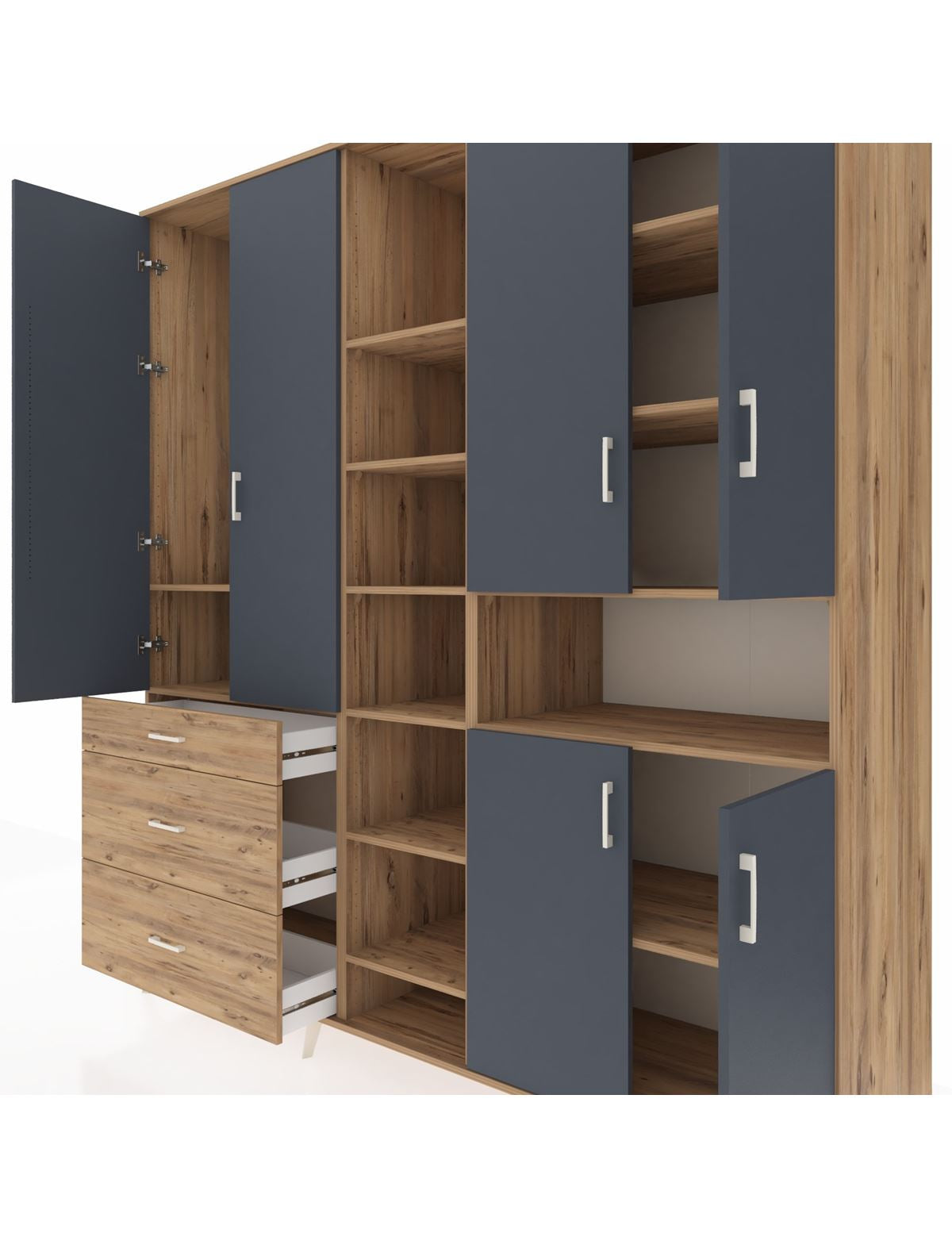 Kronos Dolap 13 Raflı 3 Çekmeceli 6 Kapaklı 220x59x243 - S784M039V27C