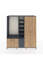 Kronos Dolap 13 Raflı 3 Çekmeceli 4 Kapaklı 220x59x243 Antrasit-Çam/Antrasit