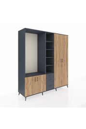 Kronos Dolap 13 Raflı 3 Çekmeceli 4 Kapaklı 220x59x243 Antrasit-Çam/Antrasit