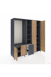 Kronos Dolap 13 Raflı 3 Çekmeceli 4 Kapaklı 220x59x243 Antrasit-Çam/Antrasit