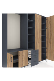 Kronos Dolap 13 Raflı 3 Çekmeceli 4 Kapaklı 220x59x243 Antrasit-Çam/Antrasit