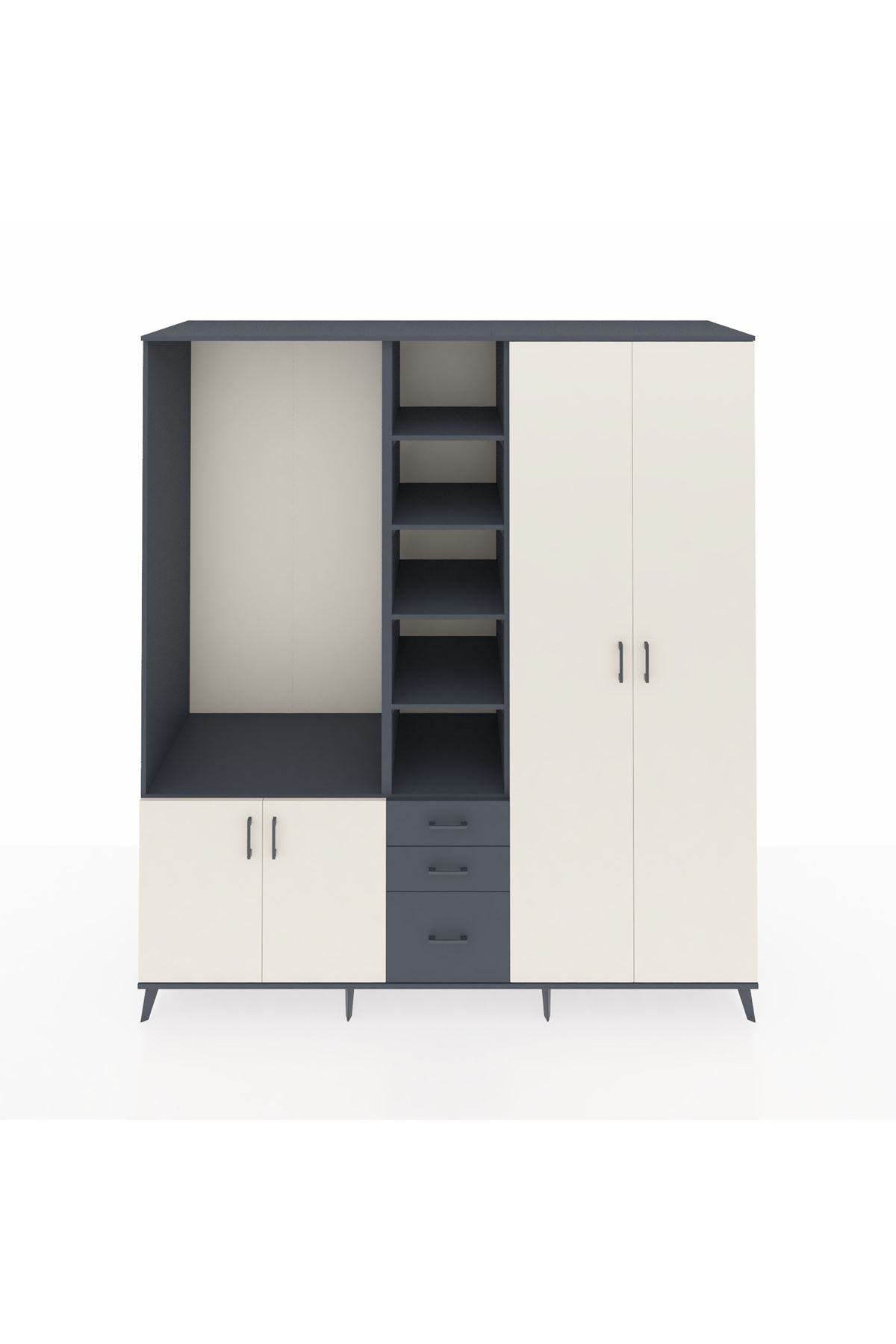 Kronos Dolap 13 Raflı 3 Çekmeceli 4 Kapaklı 220x59x243 Antrasit-Aytaşı/Antrasit