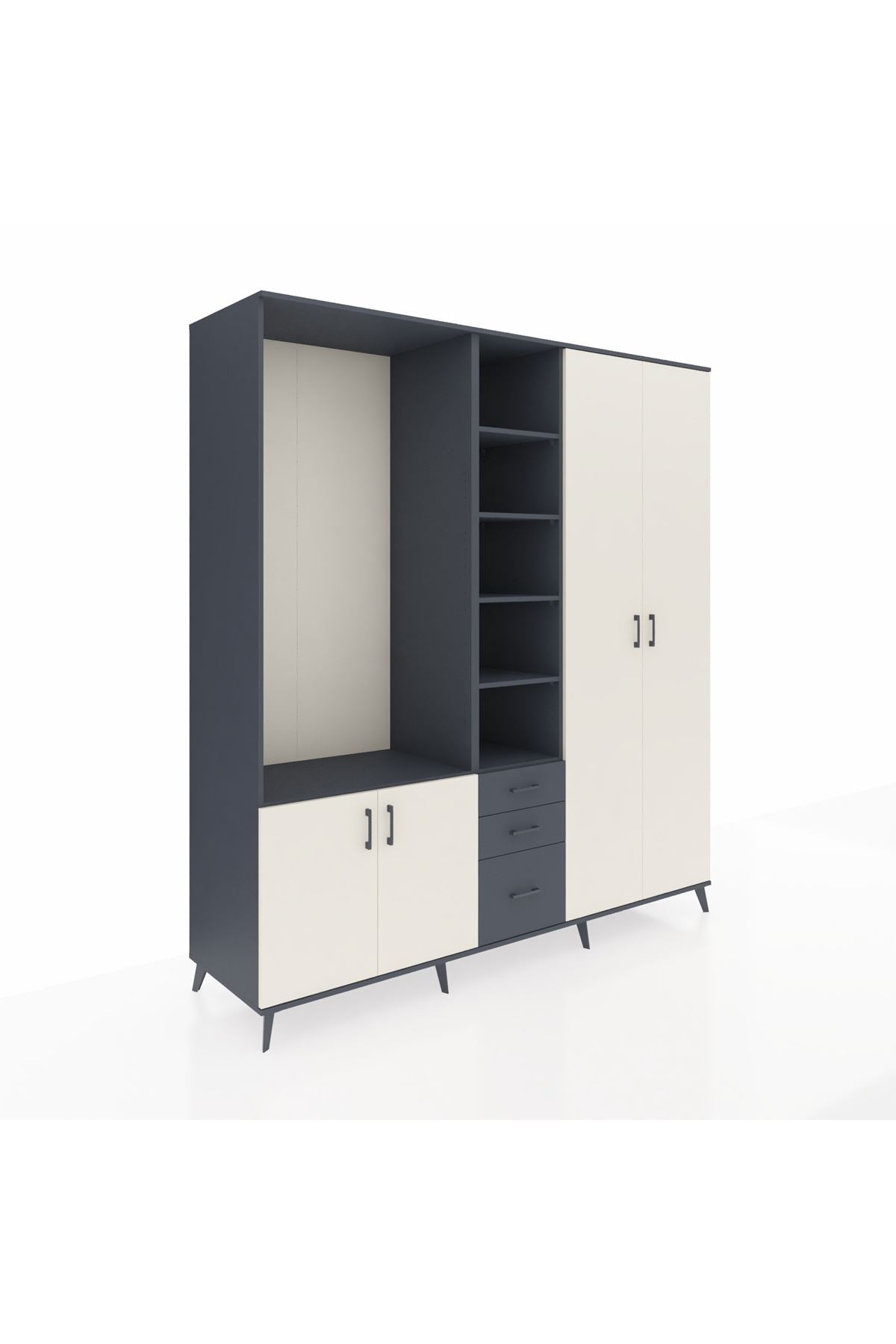 Kronos Dolap 13 Raflı 3 Çekmeceli 4 Kapaklı 220x59x243 Antrasit-Aytaşı/Antrasit