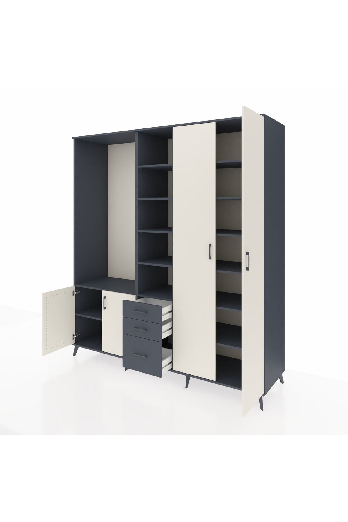 Kronos Dolap 13 Raflı 3 Çekmeceli 4 Kapaklı 220x59x243 Antrasit-Aytaşı/Antrasit