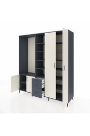 Kronos Dolap 13 Raflı 3 Çekmeceli 4 Kapaklı 220x59x243 Antrasit-Aytaşı/Antrasit