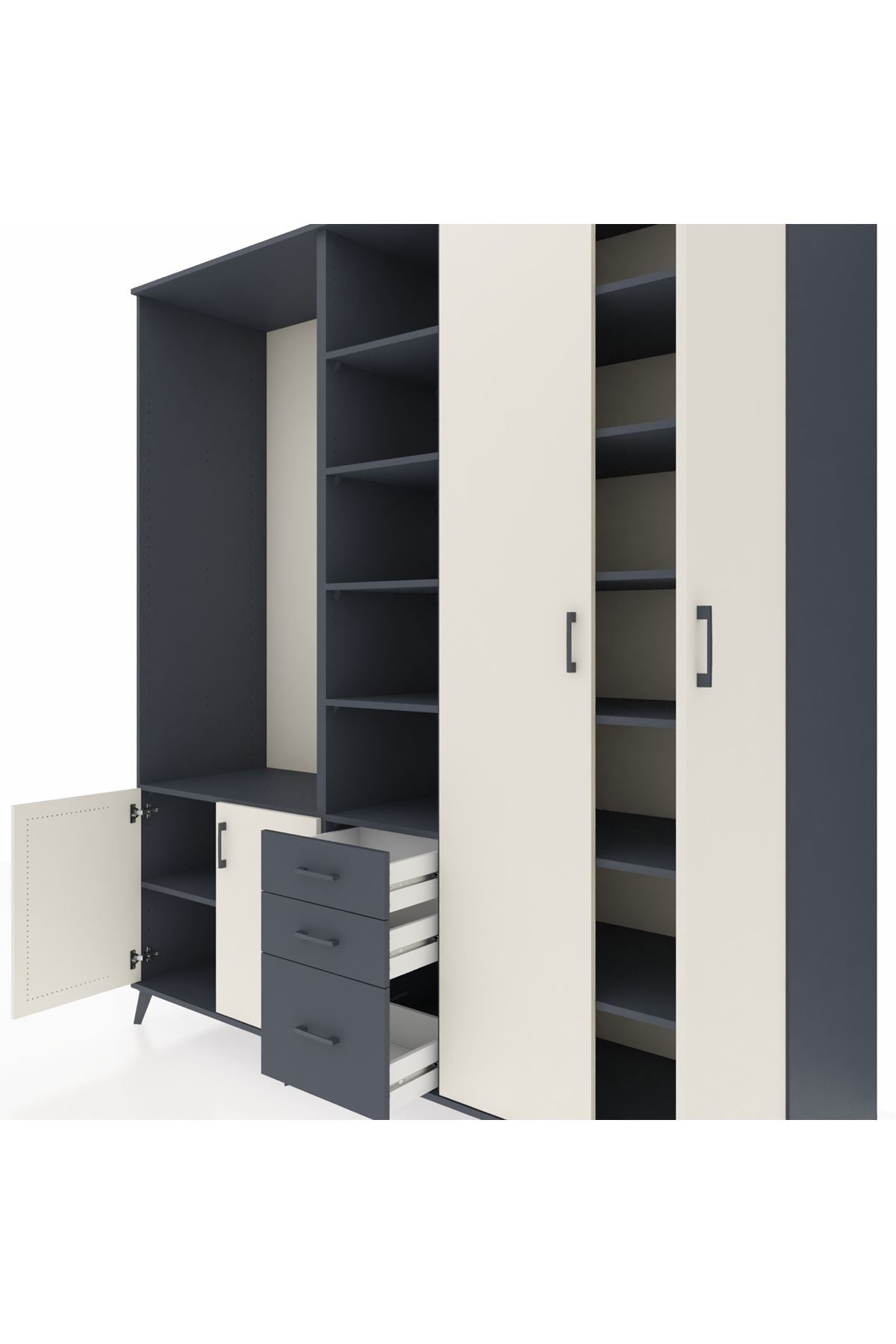 Kronos Dolap 13 Raflı 3 Çekmeceli 4 Kapaklı 220x59x243 Antrasit-Aytaşı/Antrasit