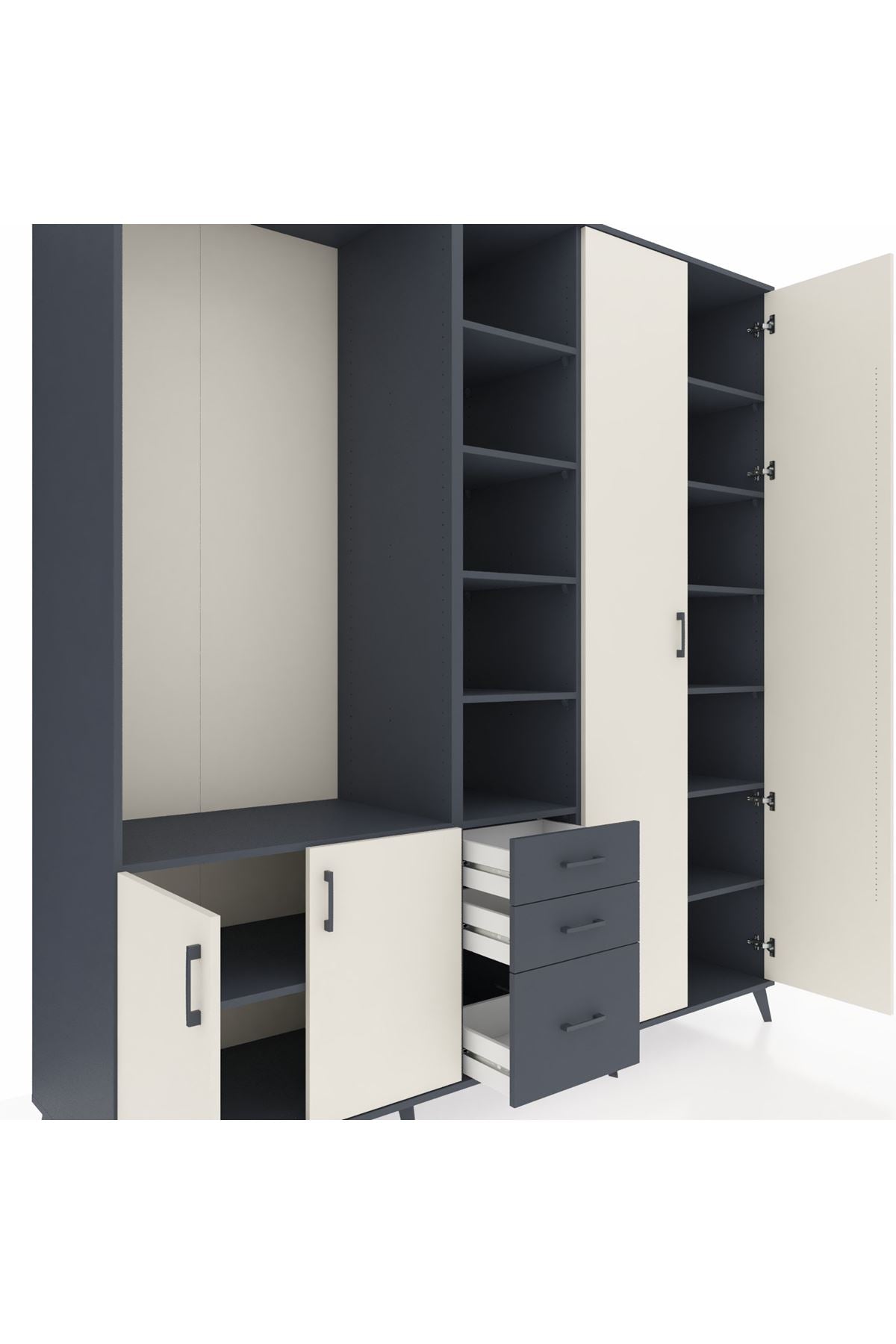 Kronos Dolap 13 Raflı 3 Çekmeceli 4 Kapaklı 220x59x243 Antrasit-Aytaşı/Antrasit