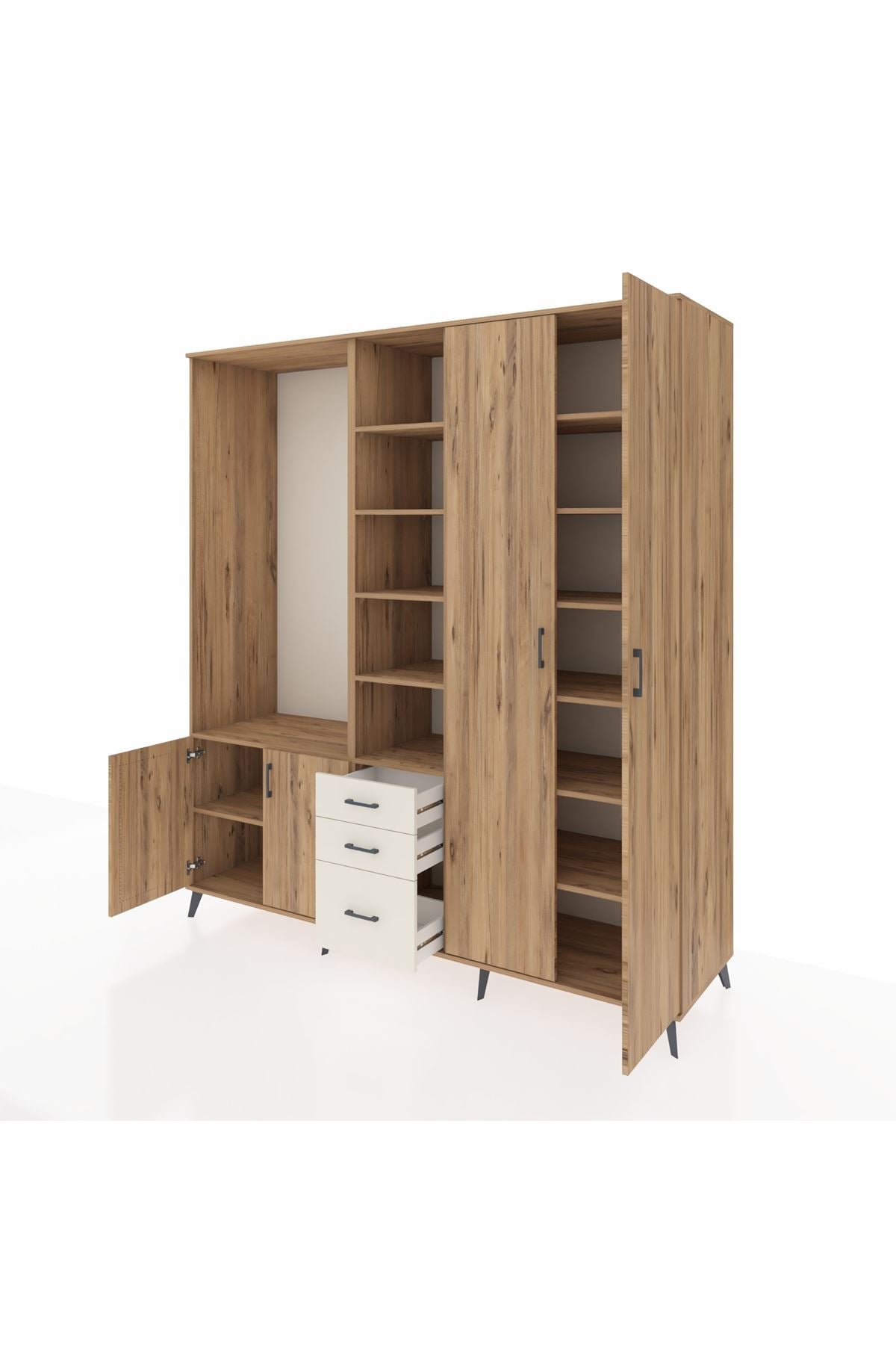 Kronos Dolap 13 Raflı 3 Çekmeceli 4 Kapaklı 220x59x243 Çam-Çam/Aytaşı