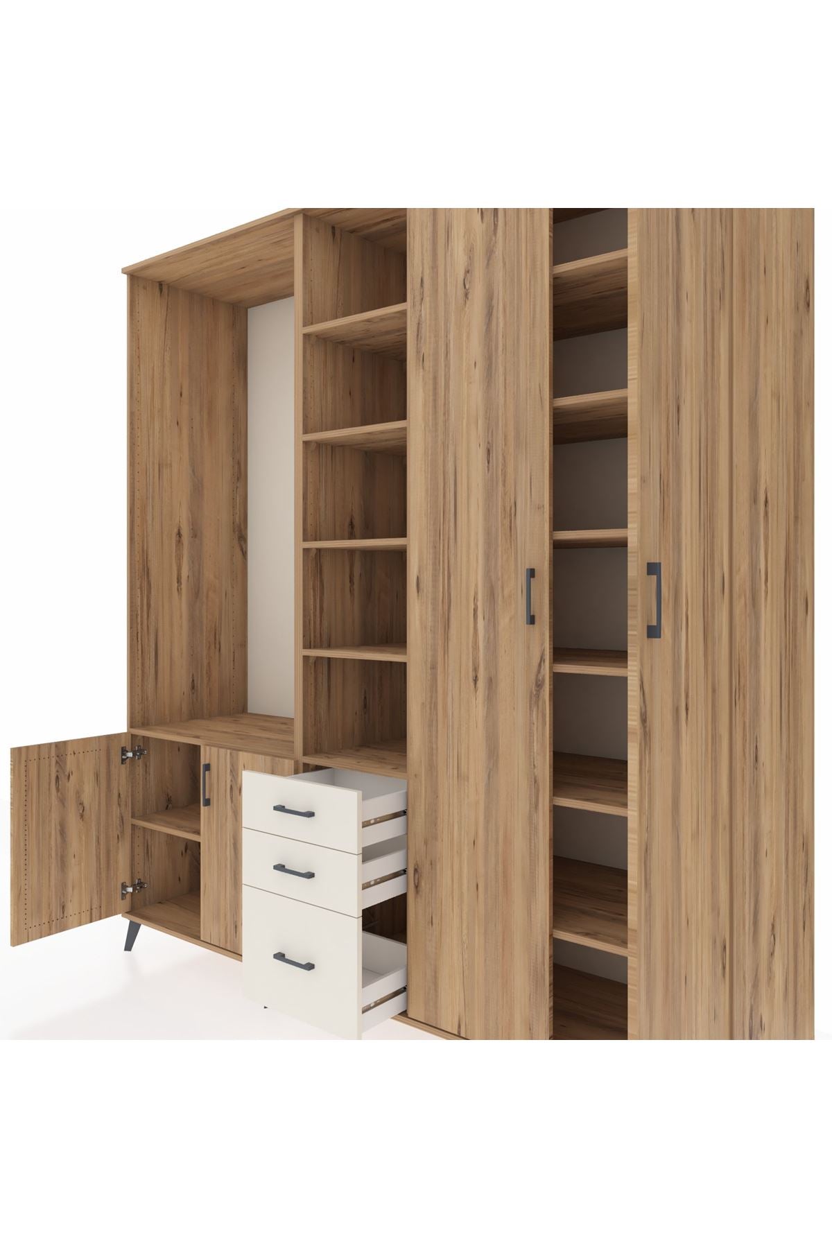 Kronos Dolap 13 Raflı 3 Çekmeceli 4 Kapaklı 220x59x243 Çam-Çam/Aytaşı