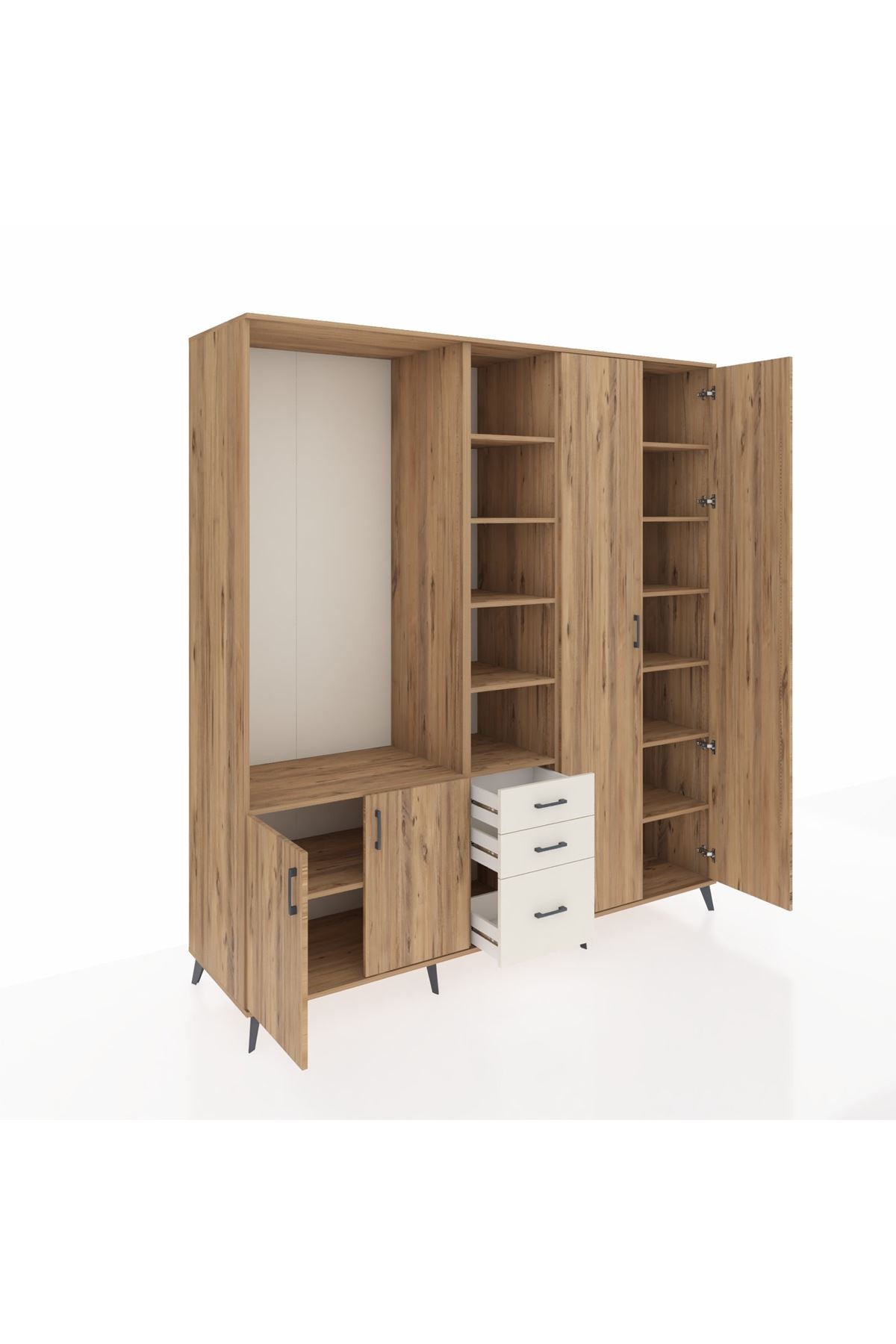 Kronos Dolap 13 Raflı 3 Çekmeceli 4 Kapaklı 220x59x243 Çam-Çam/Aytaşı