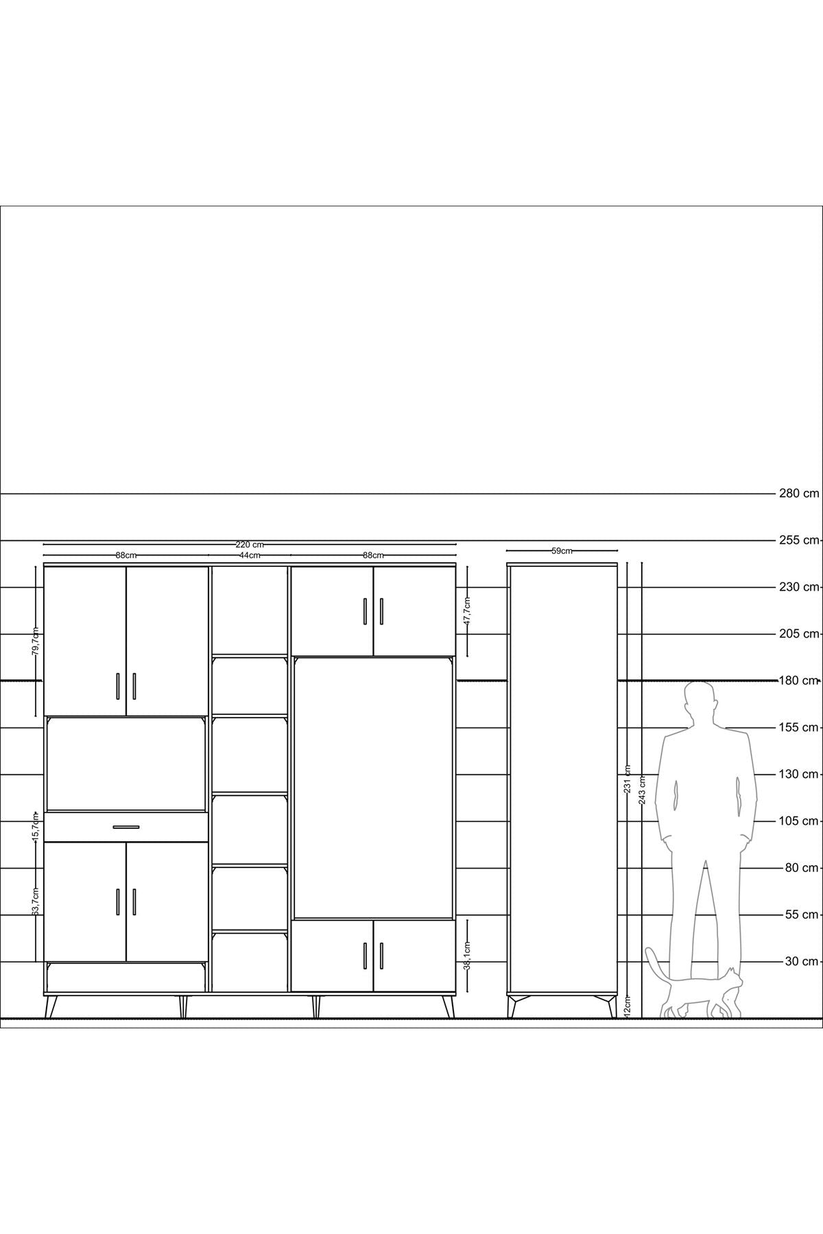 Kronos Dolap 12 Raflı Tek Çekmeceli 8 Kapaklı 220x59x243 - S784M044V11C