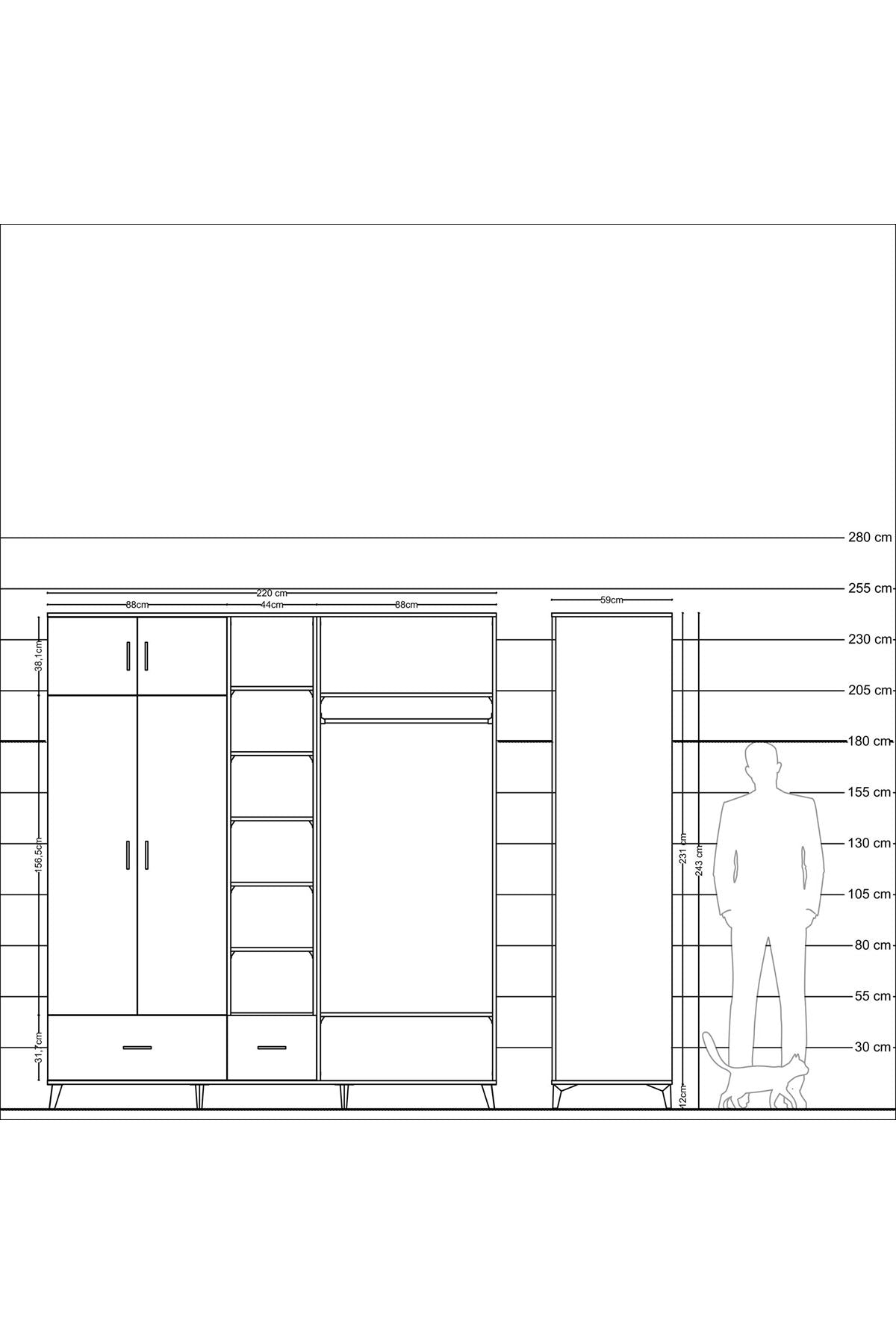 Kronos Dolap 12 Raflı 2 Çekmeceli 2 Askılı 220x59x243 - S784M046V08C