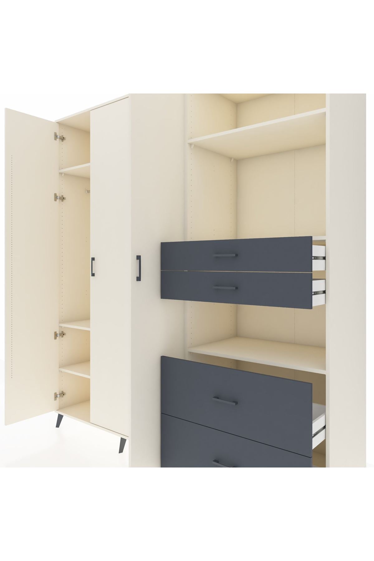 Kronos Dolap 12 Raflı 4 Çekmeceli Tek Askılı 220x59x243 - S784M047V05C