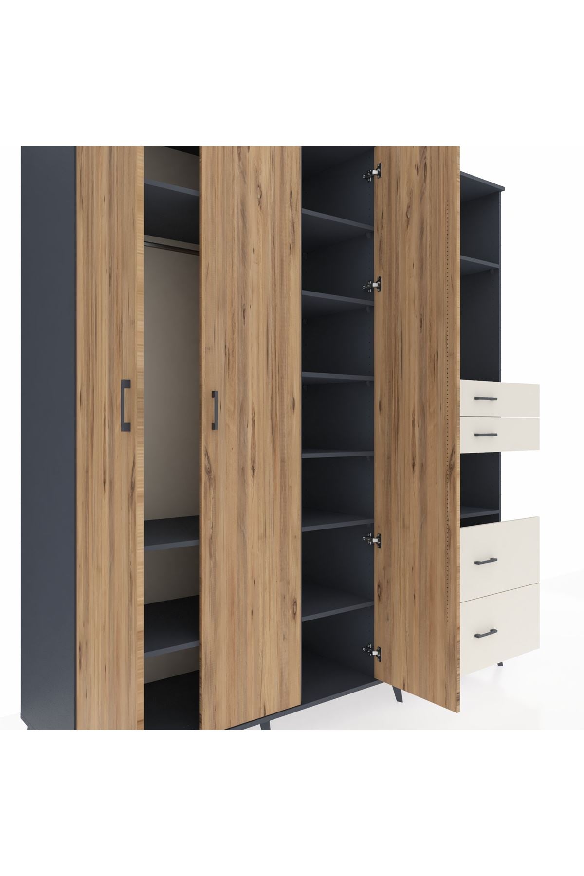 Kronos Dolap 12 Raflı 4 Çekmeceli Tek Askılı 220x59x243 - S784M047V10C