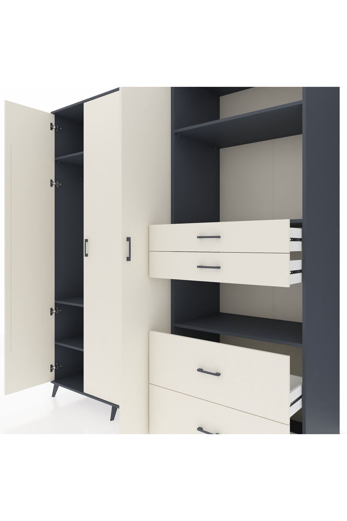Kronos Dolap 12 Raflı 4 Çekmeceli Tek Askılı 220x59x243 - S784M047V13C