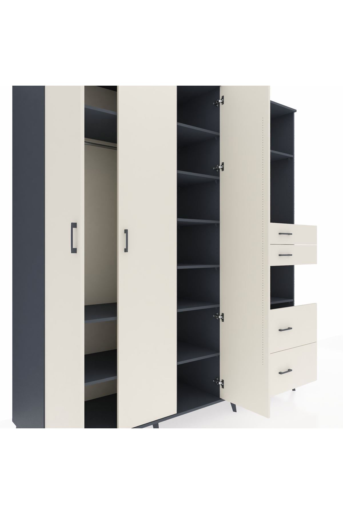 Kronos Dolap 12 Raflı 4 Çekmeceli Tek Askılı 220x59x243 - S784M047V13C