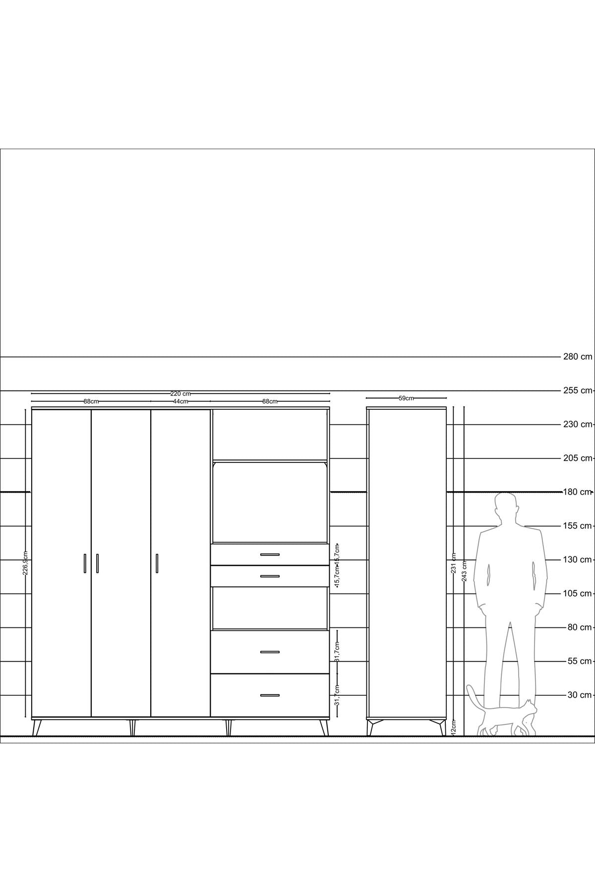 Kronos Dolap 12 Raflı 4 Çekmeceli Tek Askılı 220x59x243 - S784M047V14C