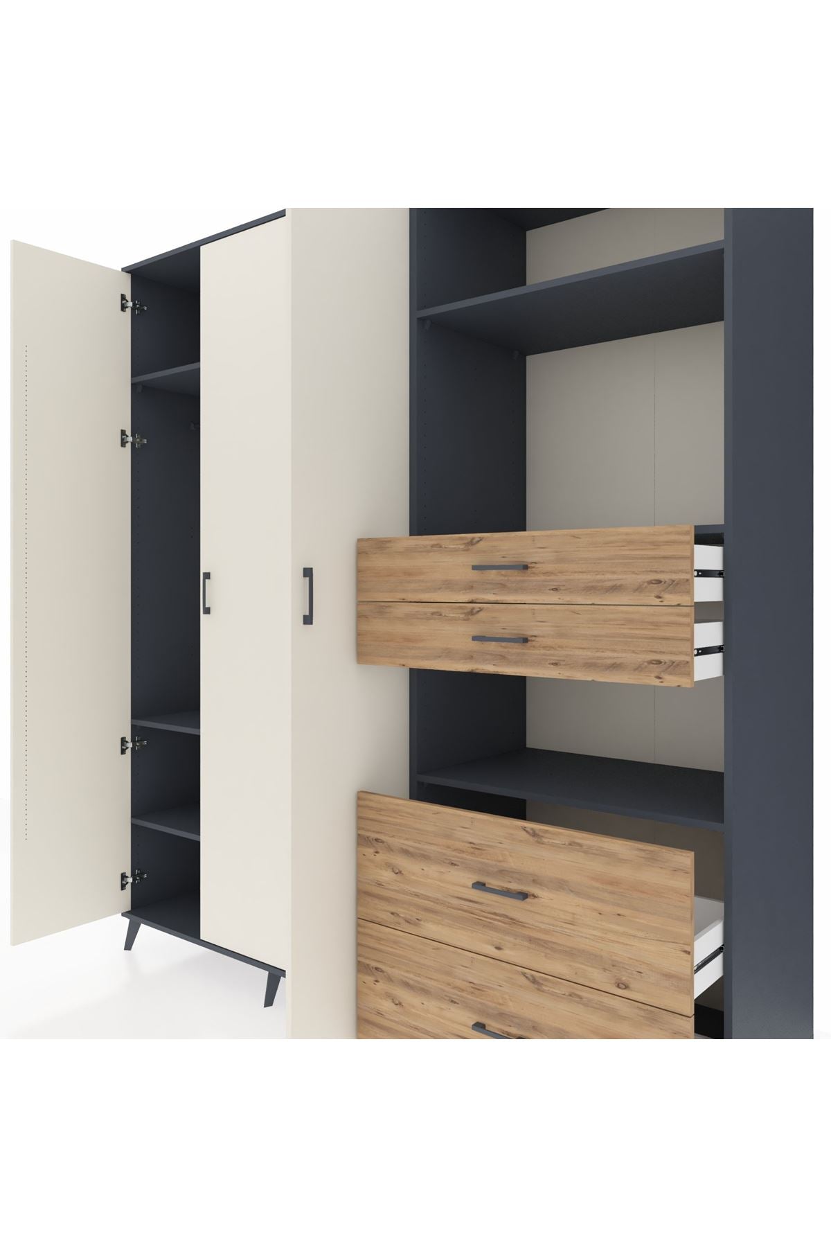 Kronos Dolap 12 Raflı 4 Çekmeceli Tek Askılı 220x59x243 - S784M047V15C