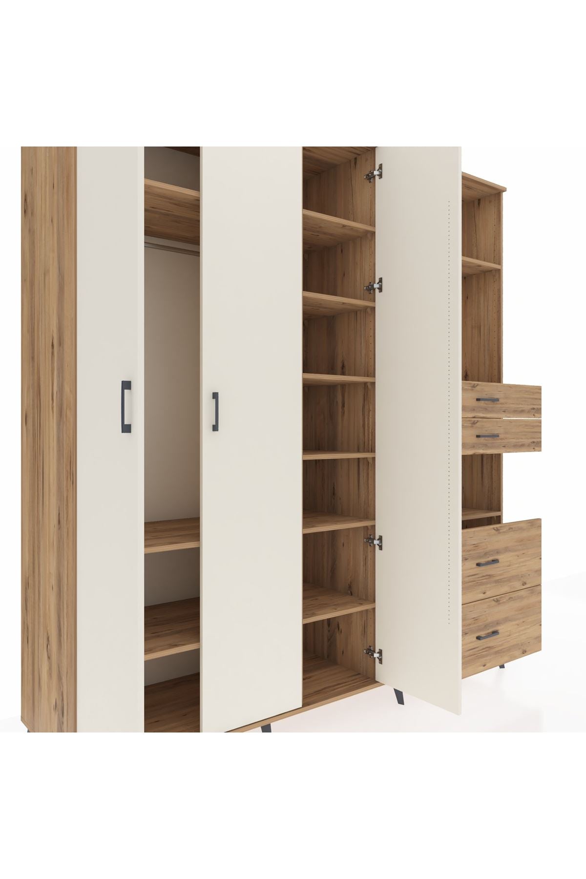 Kronos Dolap 12 Raflı 4 Çekmeceli Tek Askılı 220x59x243 - S784M047V24C