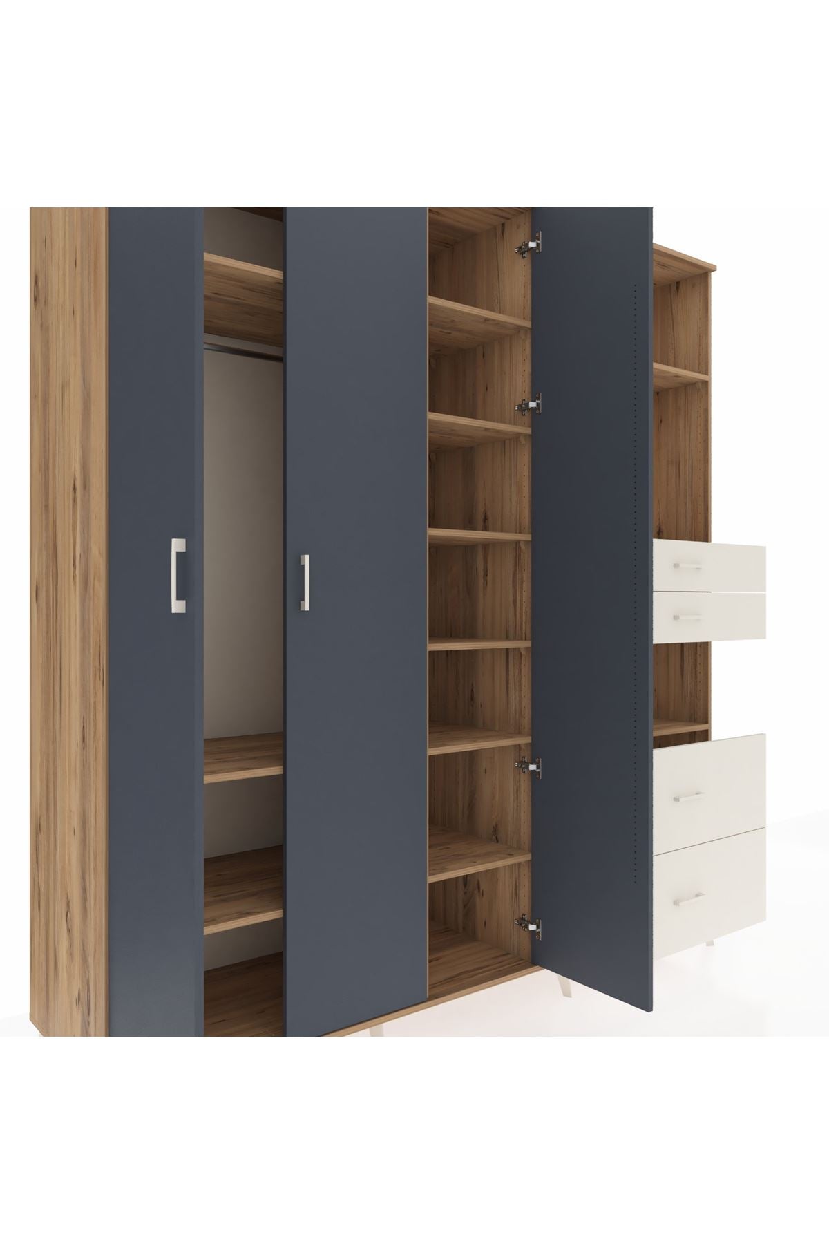 Kronos Dolap 12 Raflı 4 Çekmeceli Tek Askılı 220x59x243 - S784M047V25C