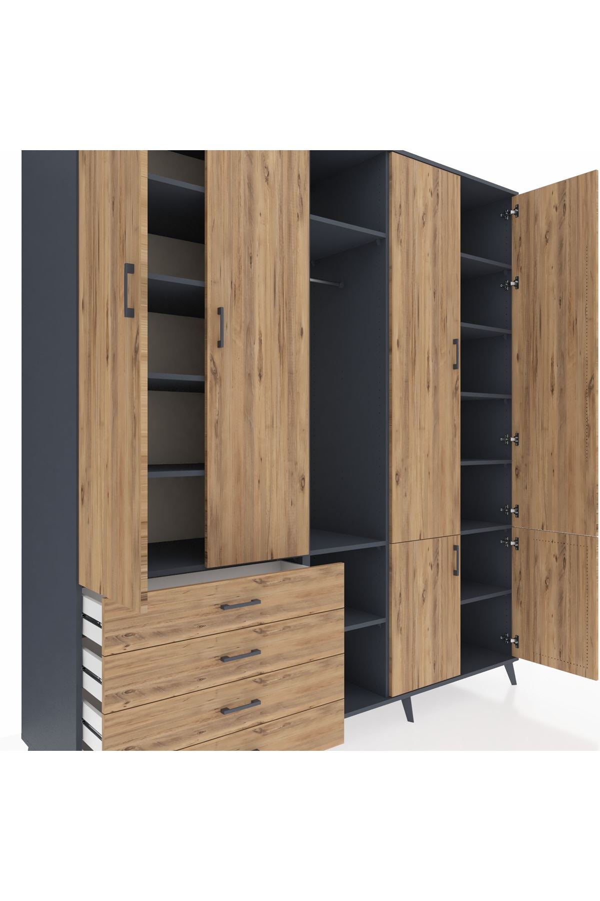 Kronos Dolap 14 Raflı 4 Çekmeceli Tek Askılı 220x59x243 - S784M048V12C