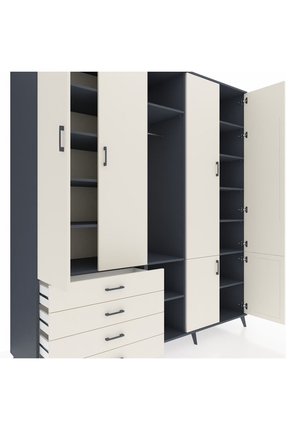 Kronos Dolap 14 Raflı 4 Çekmeceli Tek Askılı 220x59x243 - S784M048V13C