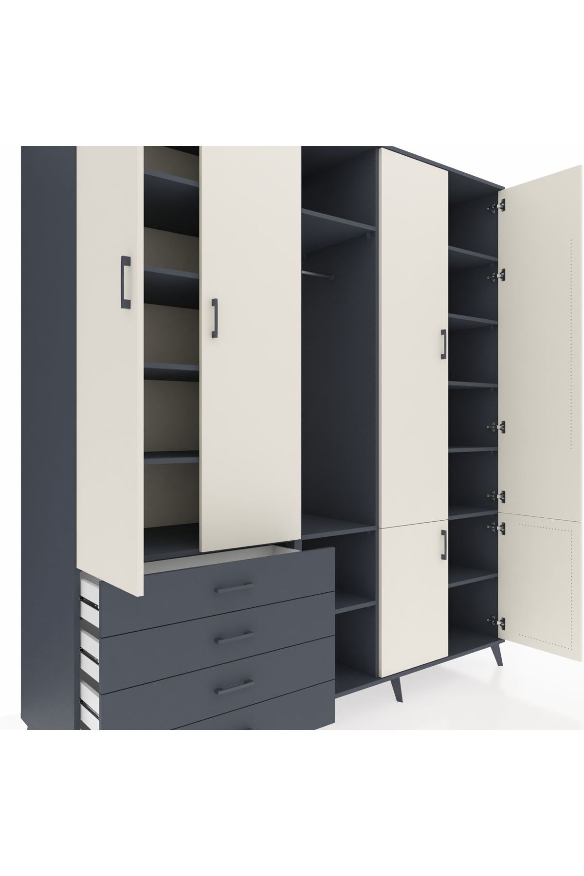 Kronos Dolap 14 Raflı 4 Çekmeceli Tek Askılı 220x59x243 - S784M048V14C
