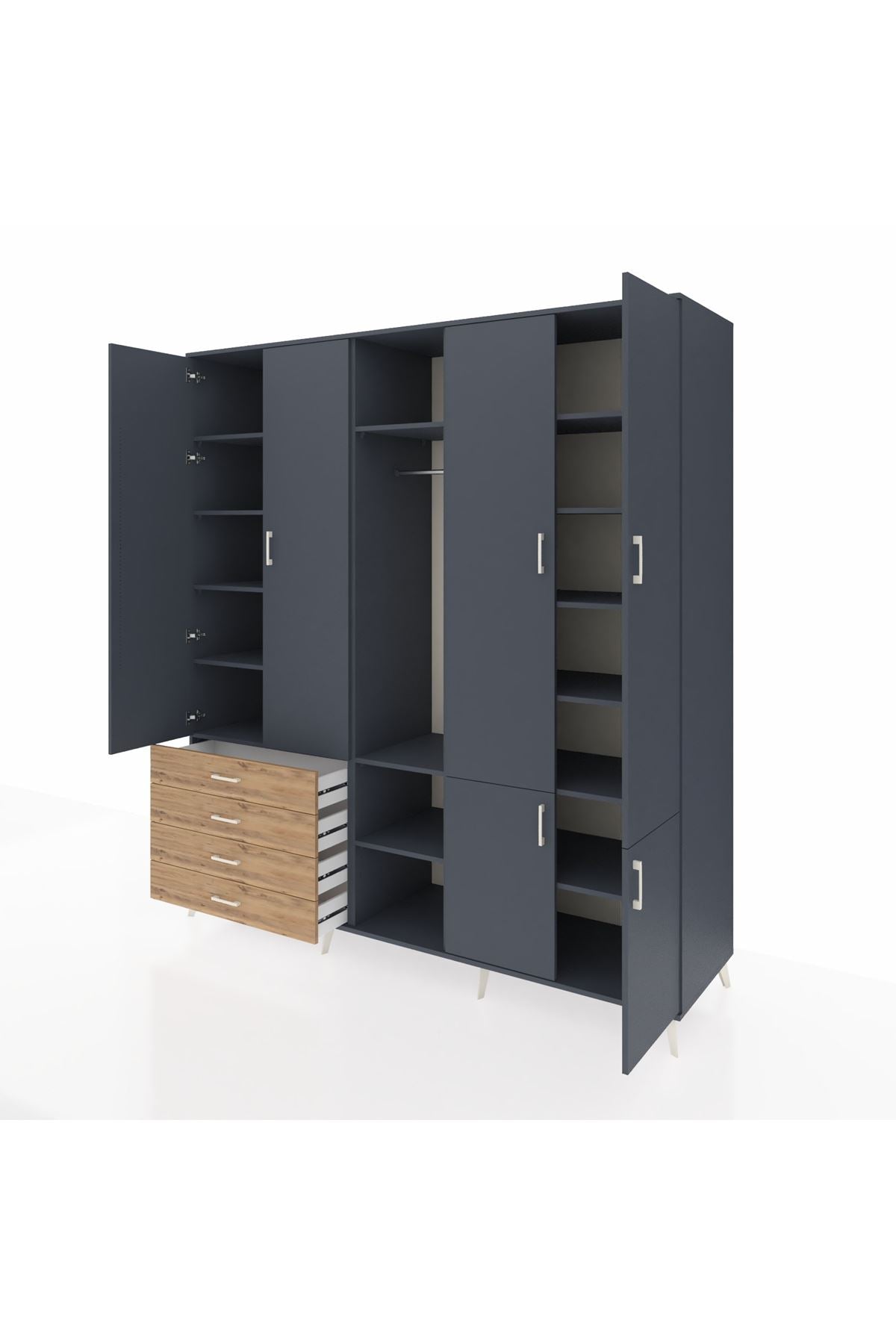 Kronos Dolap 14 Raflı 4 Çekmeceli Tek Askılı 220x59x243 - S784M048V18C