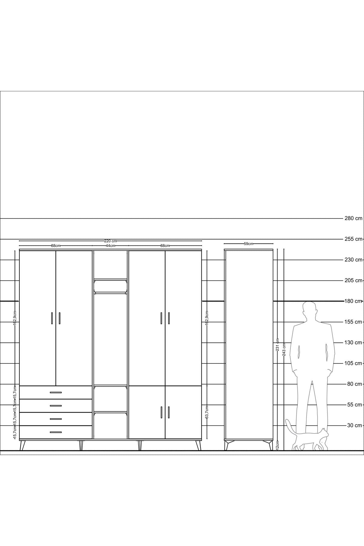 Kronos Dolap 14 Raflı 4 Çekmeceli Tek Askılı 220x59x243 - S784M048V18C