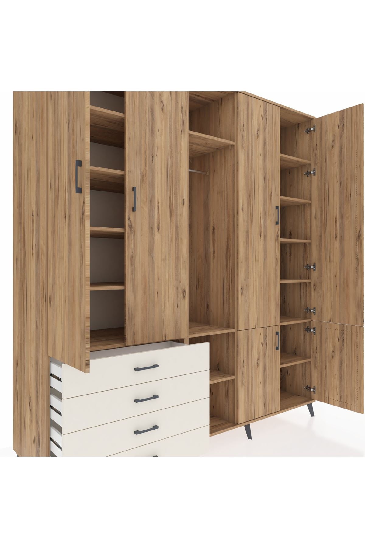 Kronos Dolap 14 Raflı 4 Çekmeceli Tek Askılı 220x59x243 - S784M048V19C
